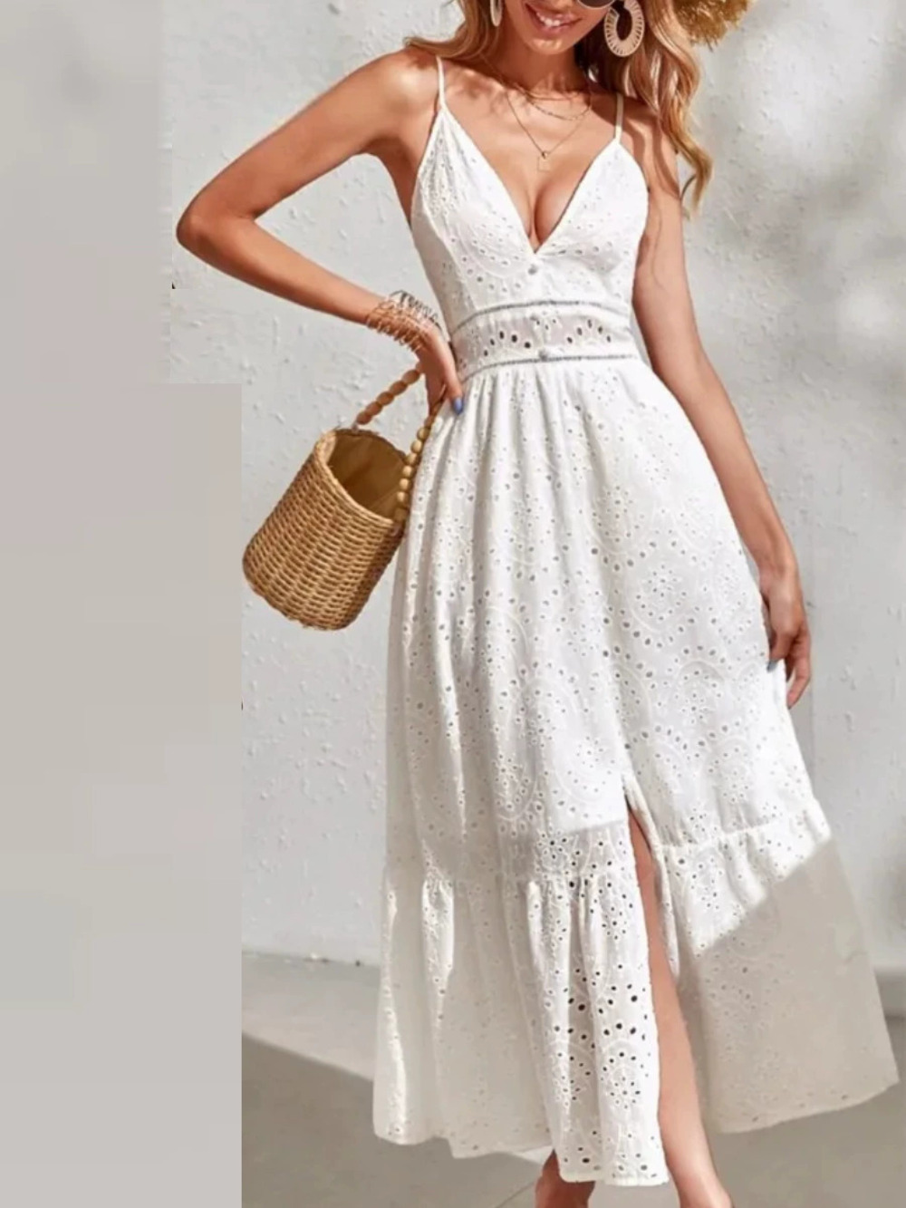 Zara Russian Summer Spaghetti Strap Embroidered Lace Jacquard Maxi Dress